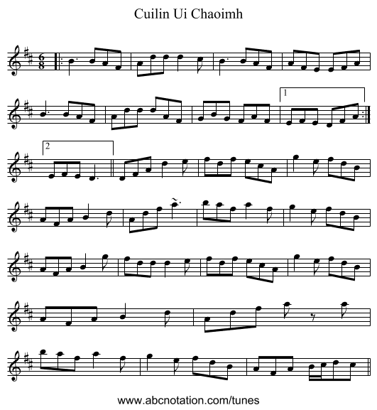 Cuilin Ui Chaoimh - staff notation