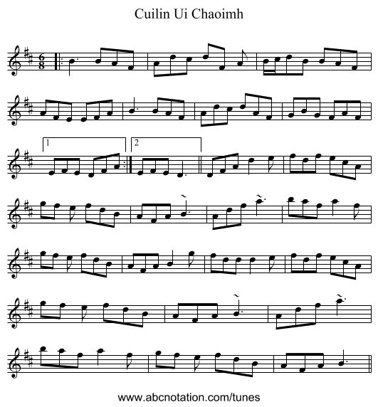 Cuilin Ui Chaoimh - staff notation