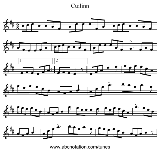 Cuilinn - staff notation