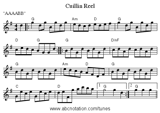 Cuillin Reel - staff notation