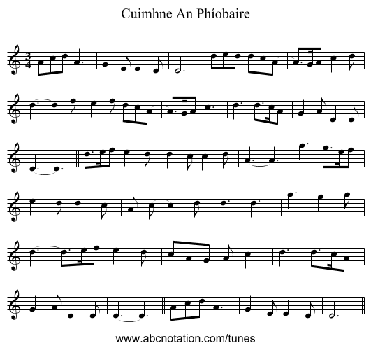 Cuimhne An Phíobaire - staff notation