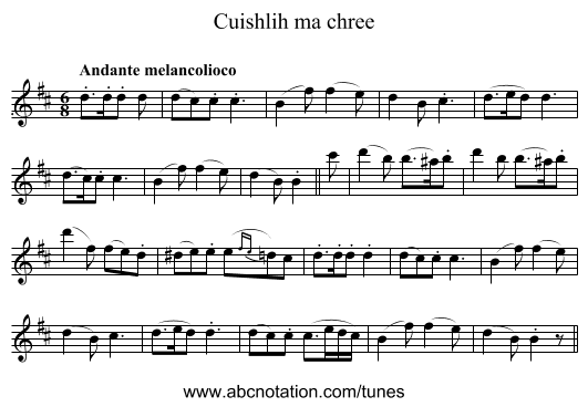 Cuishlih ma chree - staff notation