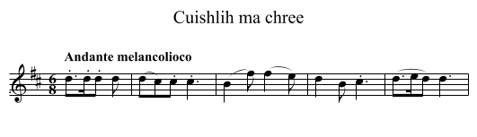 Cuishlih ma chree - staff notation