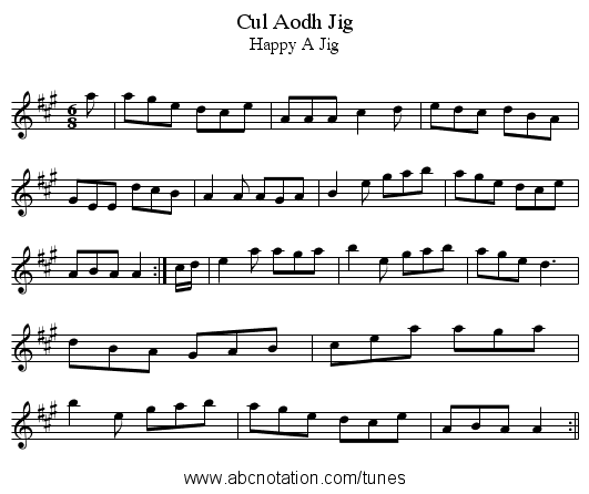 Cul Aodh Jig - staff notation