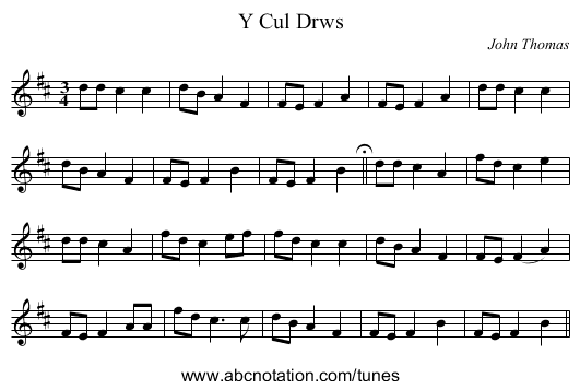 Cul Drws, Y - staff notation