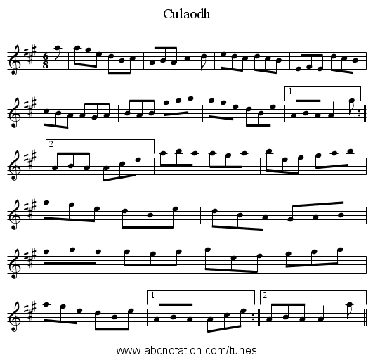 Culaodh - staff notation