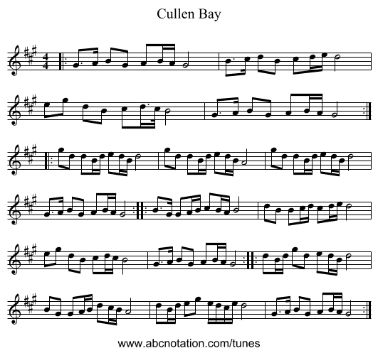 Cullen Bay - staff notation
