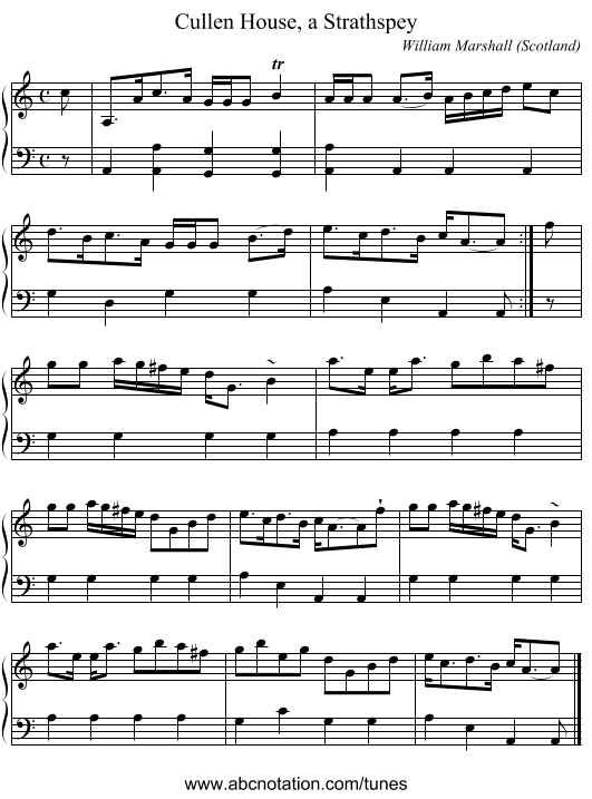 Cullen House, a Strathspey - staff notation