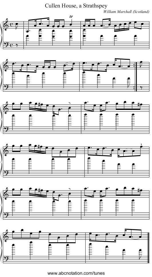 Cullen House, a Strathspey - staff notation