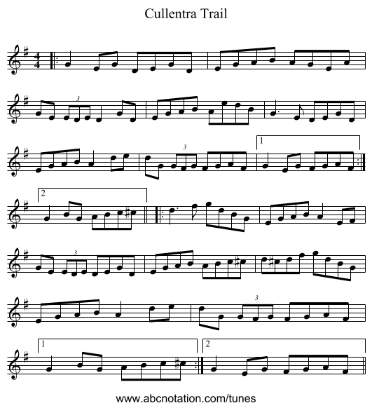 Cullentra Trail - staff notation