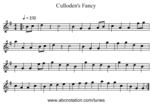 Culloden's Fancy - staff notation