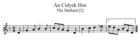 Culyek Hos, An  - staff notation