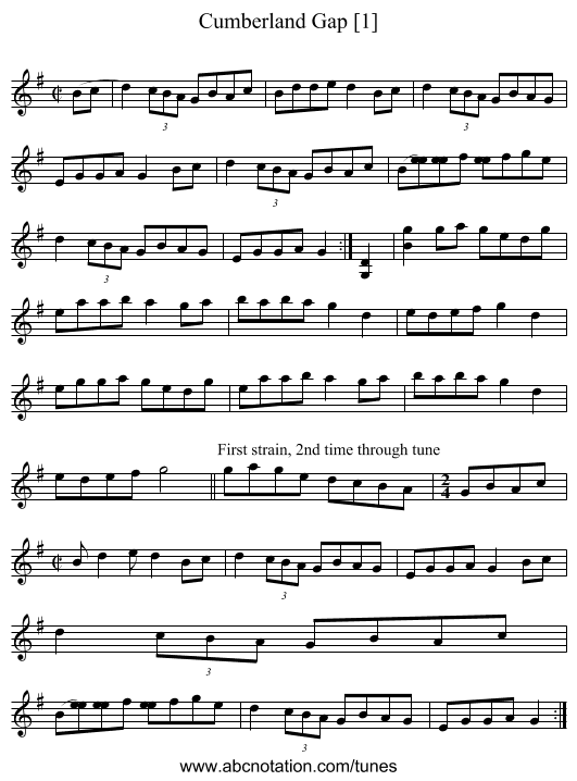 Cumberland Gap [1] - staff notation