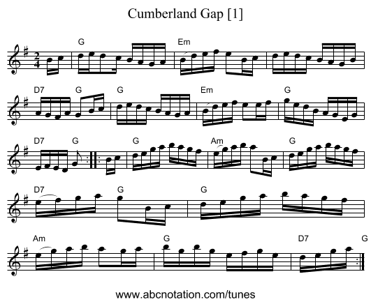 Cumberland Gap [1] - staff notation