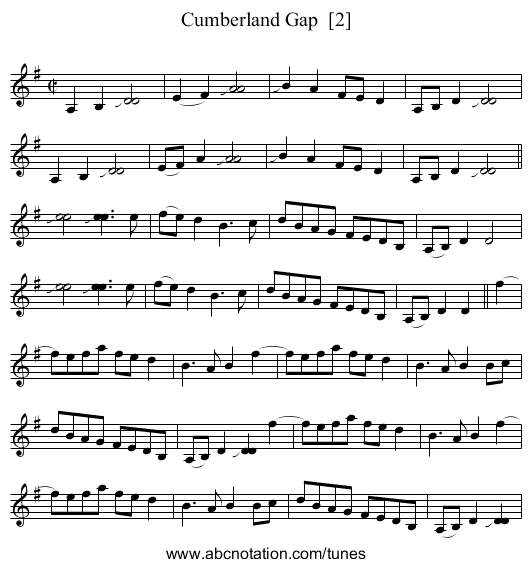 Cumberland Gap  [2] - staff notation