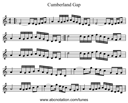 Cumberland Gap - staff notation