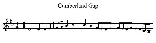 Cumberland Gap - staff notation