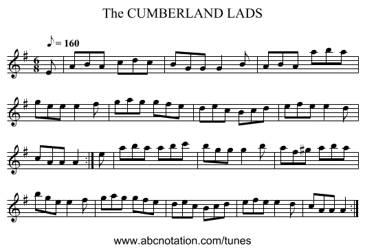 CUMBERLAND LADS, The - staff notation