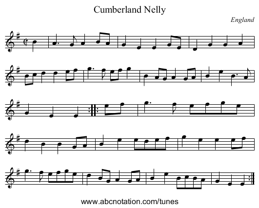 Cumberland Nelly - staff notation