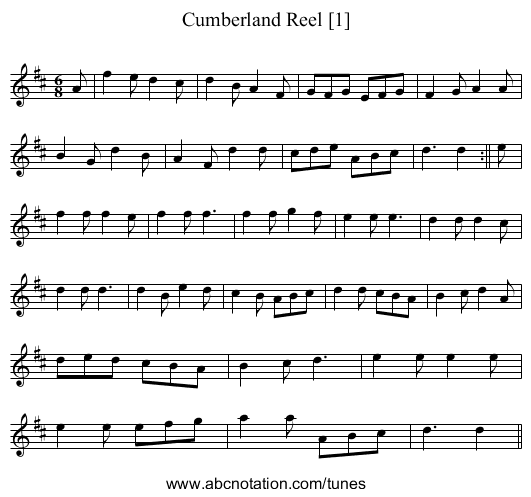 Cumberland Reel [1] - staff notation