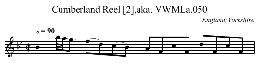 Cumberland Reel [2],aka. VWMLa.050 - staff notation