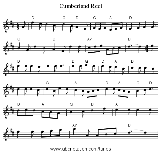 Cumberland Reel - staff notation