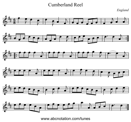 Cumberland Reel - staff notation