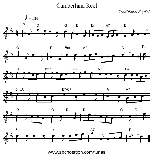 Cumberland Reel - staff notation