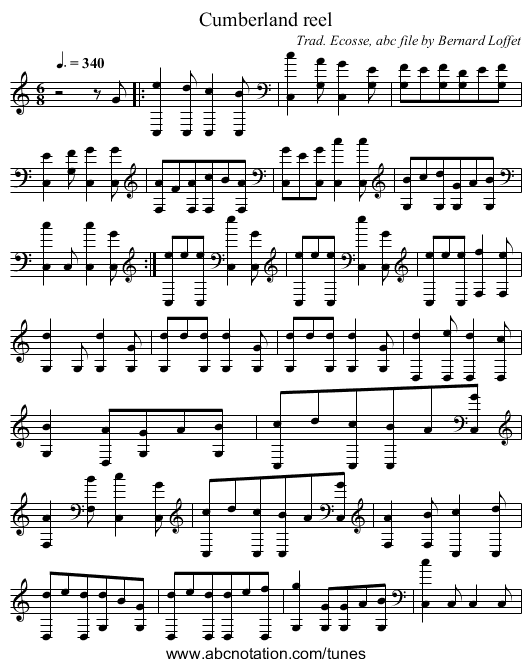 Cumberland reel - staff notation