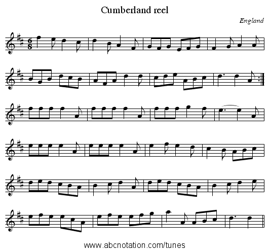 Cumberland reel - staff notation