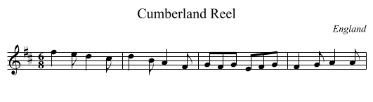 Cumberland Reel - staff notation