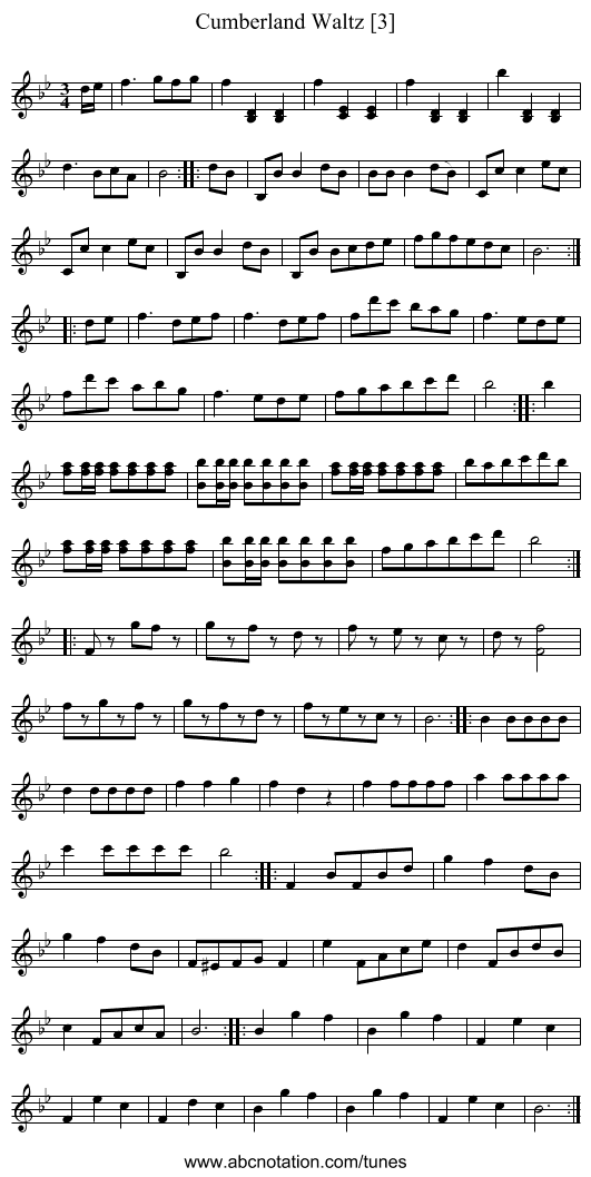 Cumberland Waltz [3] - staff notation