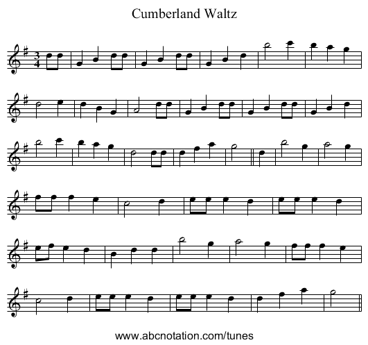Cumberland Waltz - staff notation