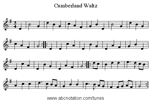 Cumberland Waltz - staff notation