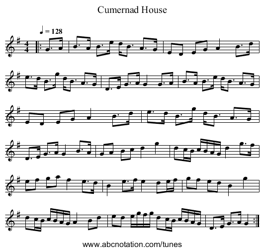 Cumernad House - staff notation