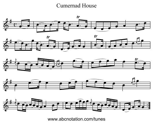 Cumernad House - staff notation