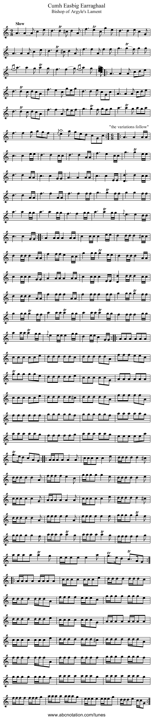 Cumh Easbig Earraghaal - staff notation