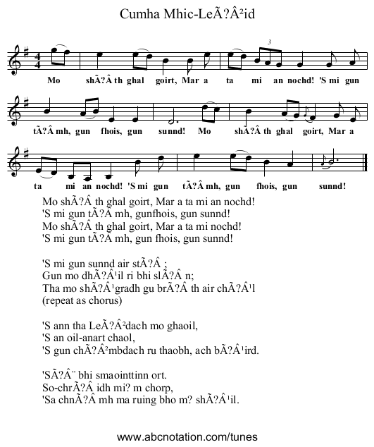Cumha Mhic-LeÃ?Â²id - staff notation