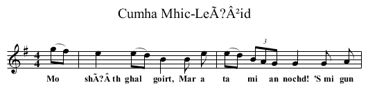 Cumha Mhic-LeÃ?Â²id - staff notation