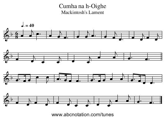 Cumha na h-Oighe - staff notation