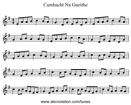 Cumhacht Na Gaoithe - staff notation