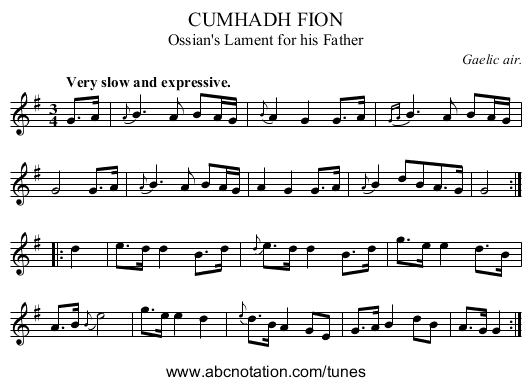 CUMHADH FION - staff notation
