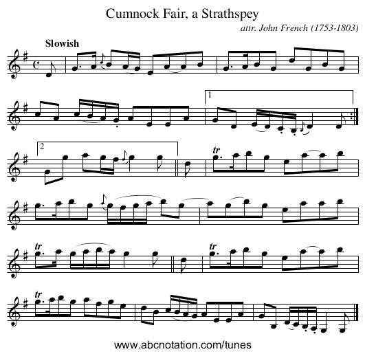 Cumnock Fair, a Strathspey - staff notation