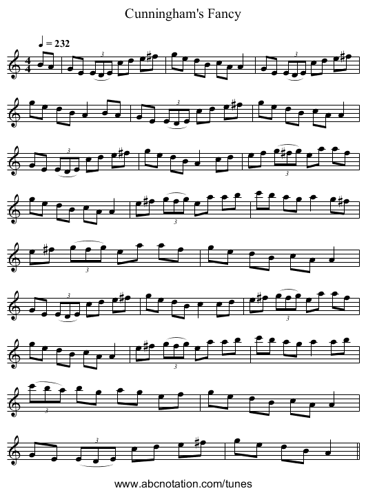 Cunningham's Fancy - staff notation