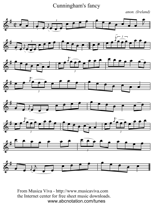 Cunningham's fancy - staff notation