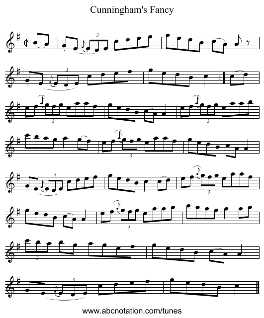 Cunningham's Fancy - staff notation