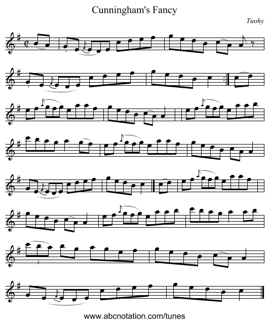 Cunningham's Fancy - staff notation