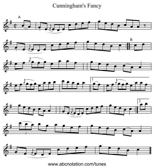Cunningham's Fancy - staff notation