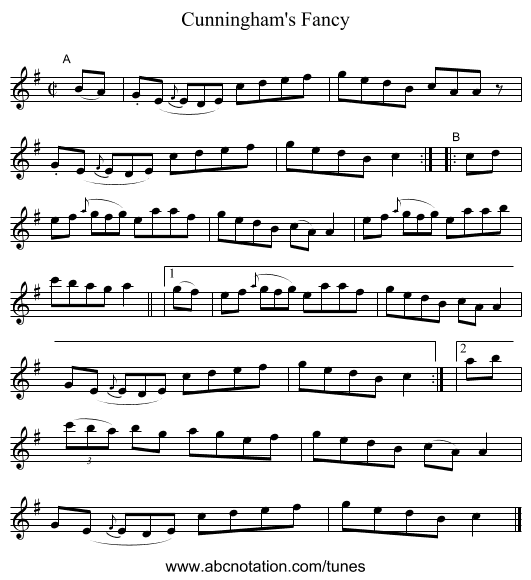 Cunningham's Fancy - staff notation