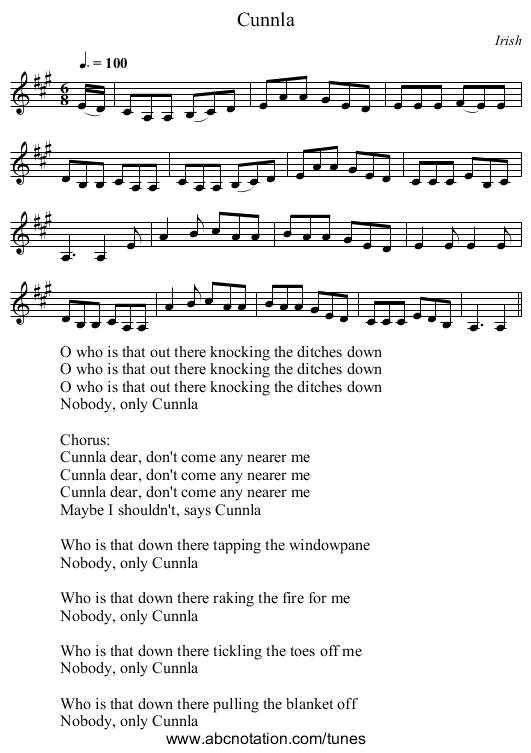 Cunnla - staff notation